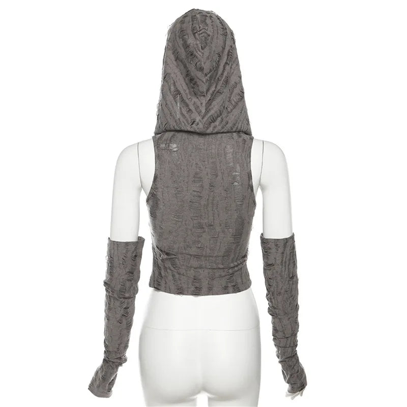 Shadow Veil Hooded Gothic Crop Top