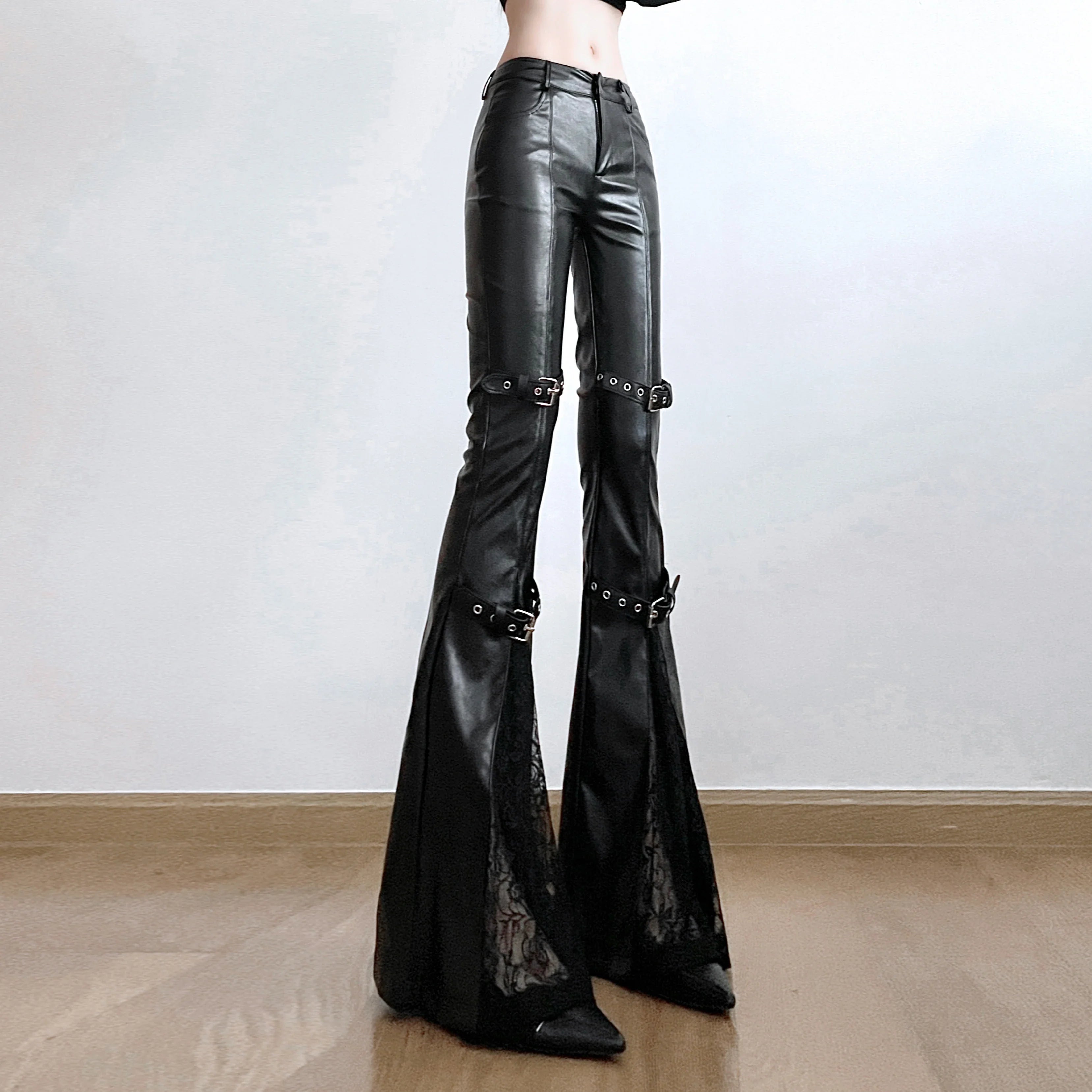 Obsidian Buckle Gothic Flare Pants