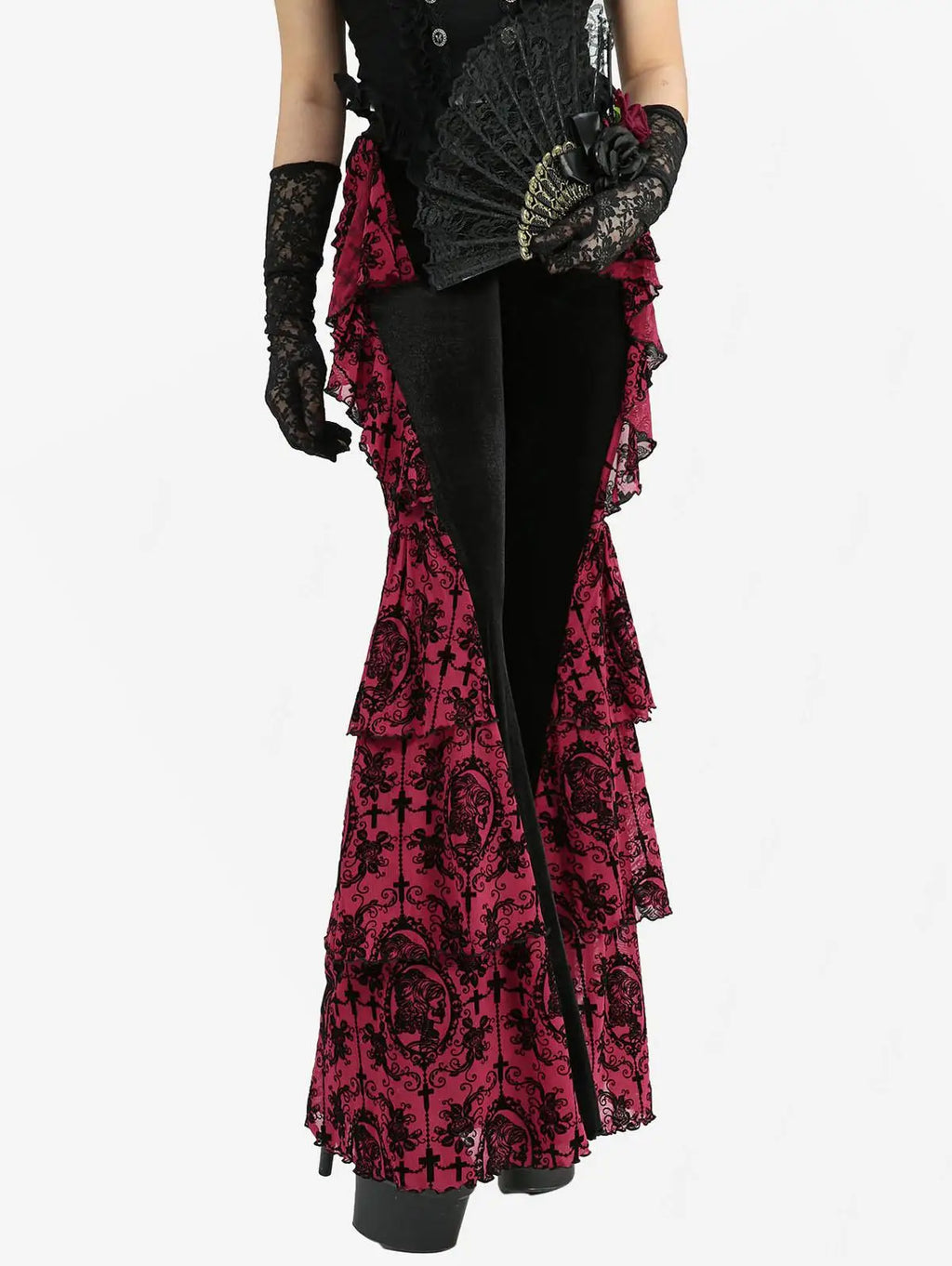 Crimson Baroque Gothic Flare Pants