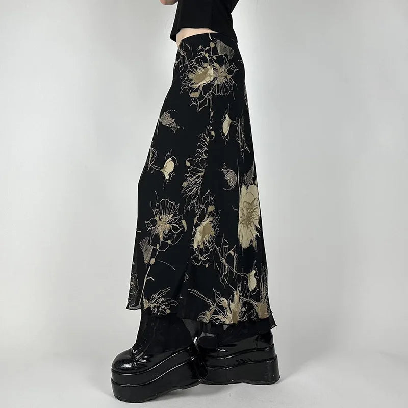 Midnight Bloom Gothic Maxi Skirt