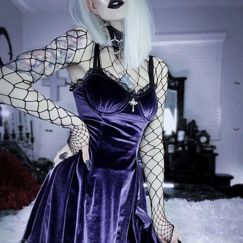 Violet Nocturne Gothic Velvet Dress