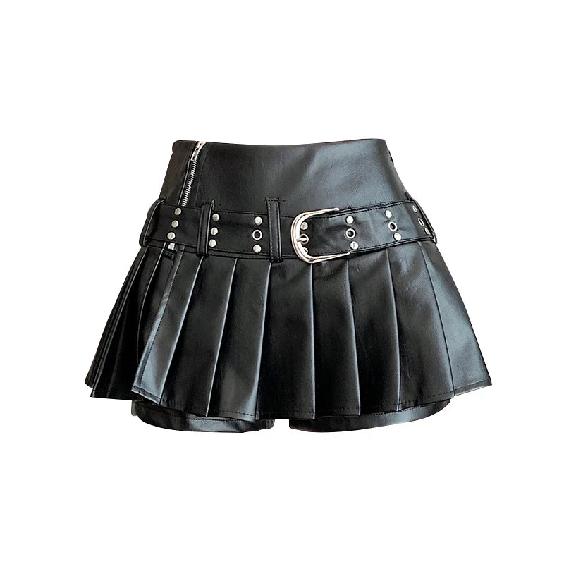 Raven Pleated Faux Leather Skort