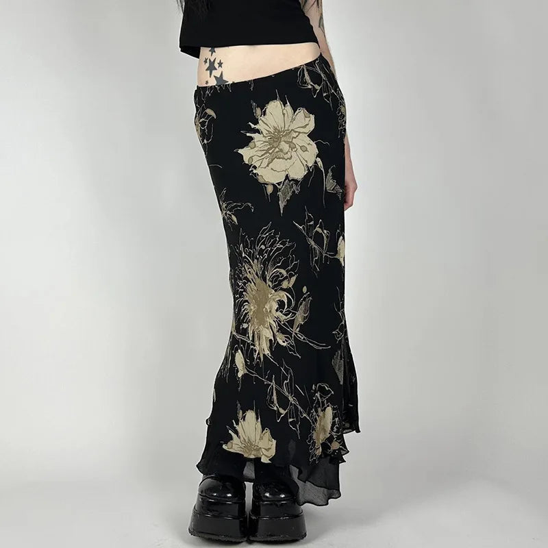 Midnight Bloom Gothic Maxi Skirt