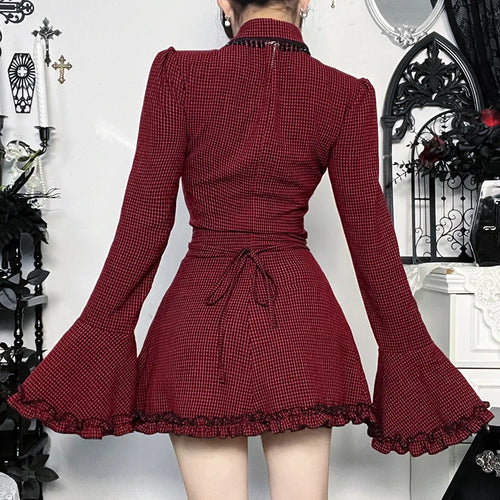 Crimson Check Victorian Gothic Dress