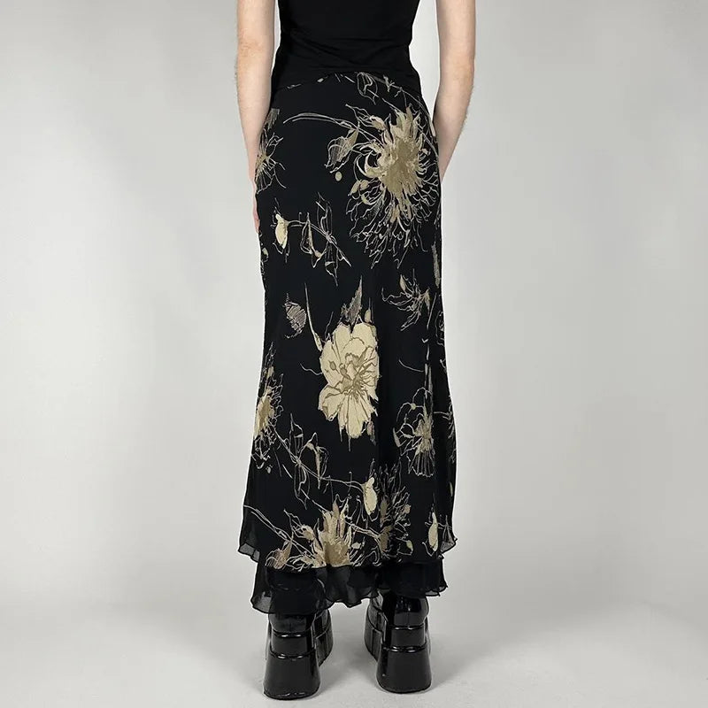 Midnight Bloom Gothic Maxi Skirt
