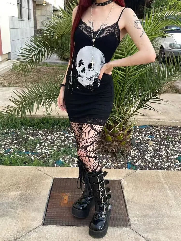 Moon Skull Gothic Mini Dress