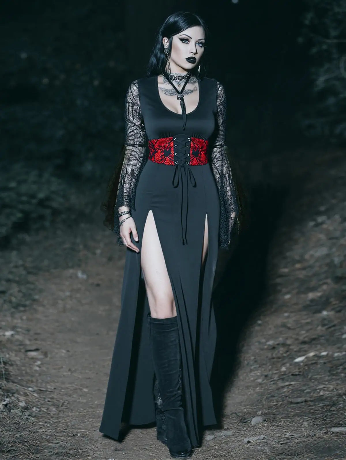 Crimson Veil Gothic Maxi Dress