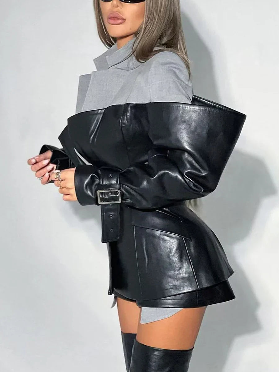 Split Edge Faux Leather Blazer