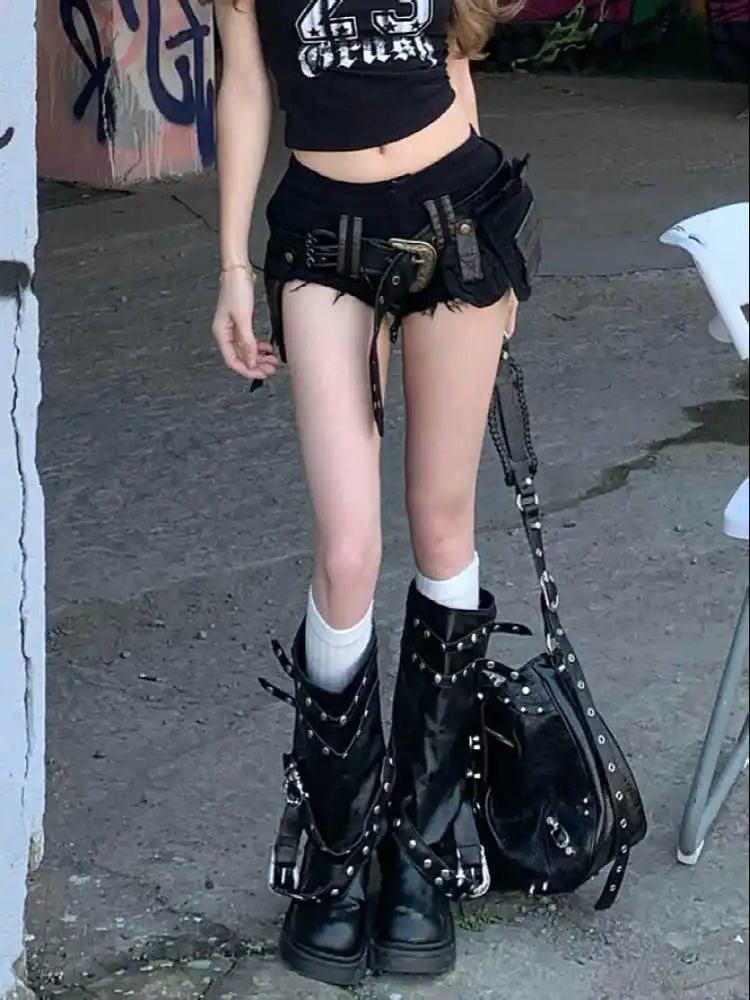 Raven Buckle Gothic Micro Shorts