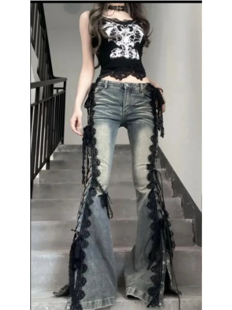 Raven Lace-Up Gothic Flare Jeans