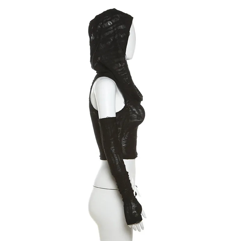 Shadow Veil Hooded Gothic Crop Top