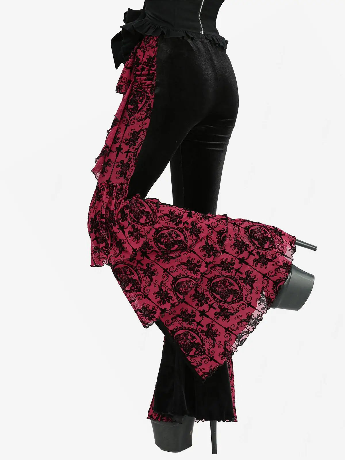 Crimson Baroque Gothic Flare Pants