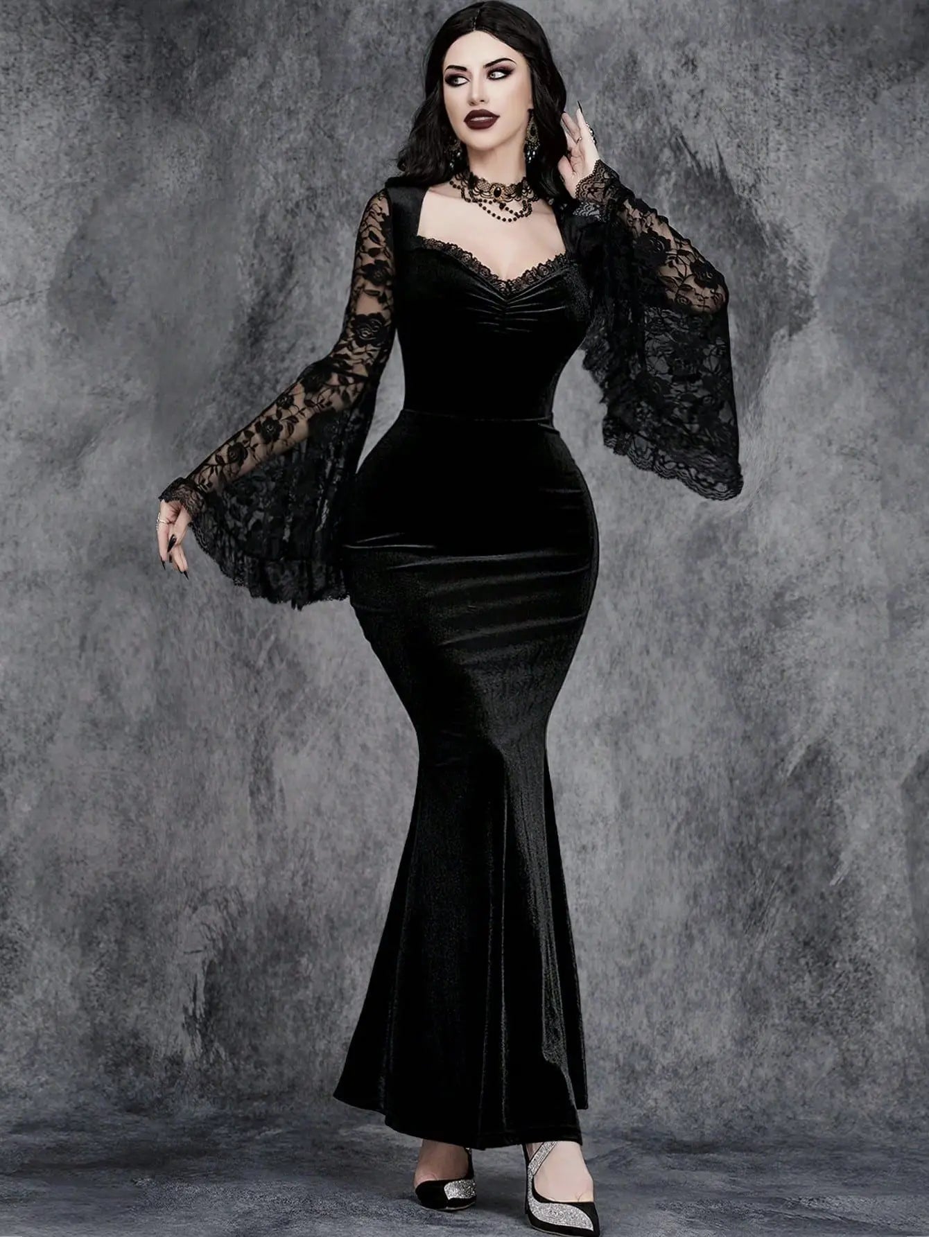 Velvet Nocturne Gothic Maxi Dress