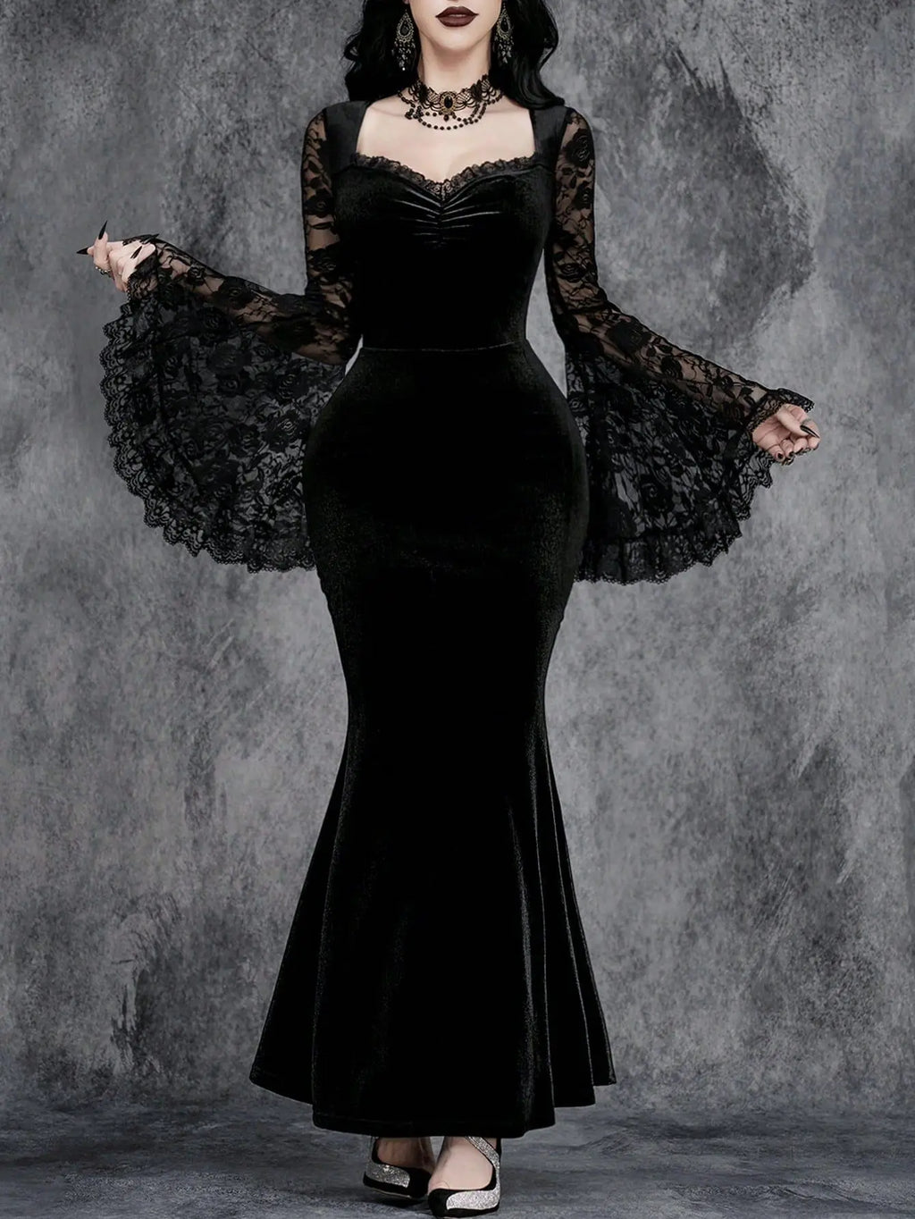 Velvet Nocturne Gothic Maxi Dress