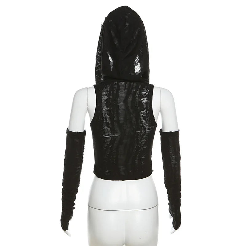 Shadow Veil Hooded Gothic Crop Top