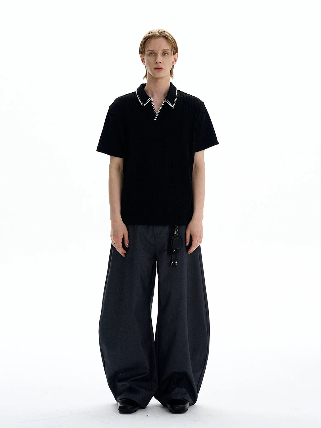 Ribbed Knit Polo Shirt