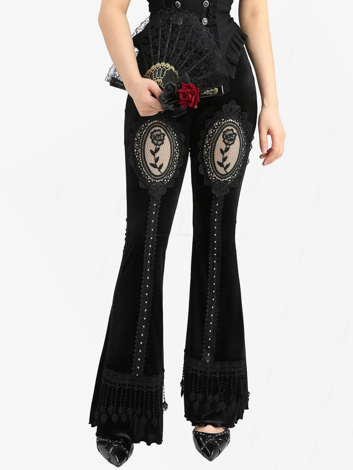 Midnight Bloom Gothic Flare Pants