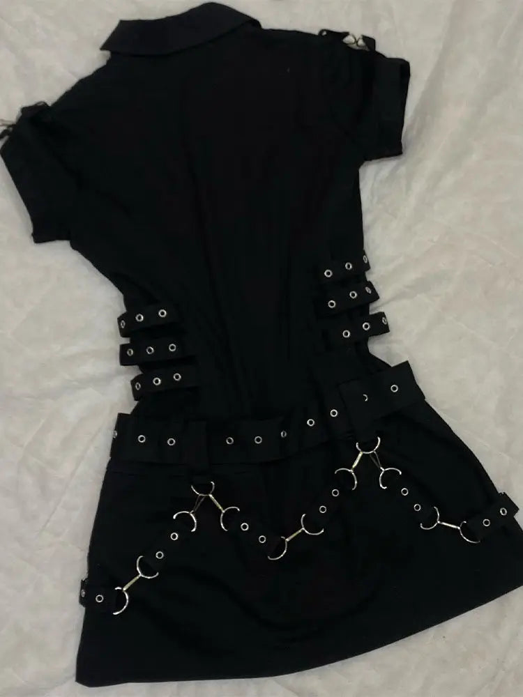 Raven Buckle Utility Gothic Mini Dress