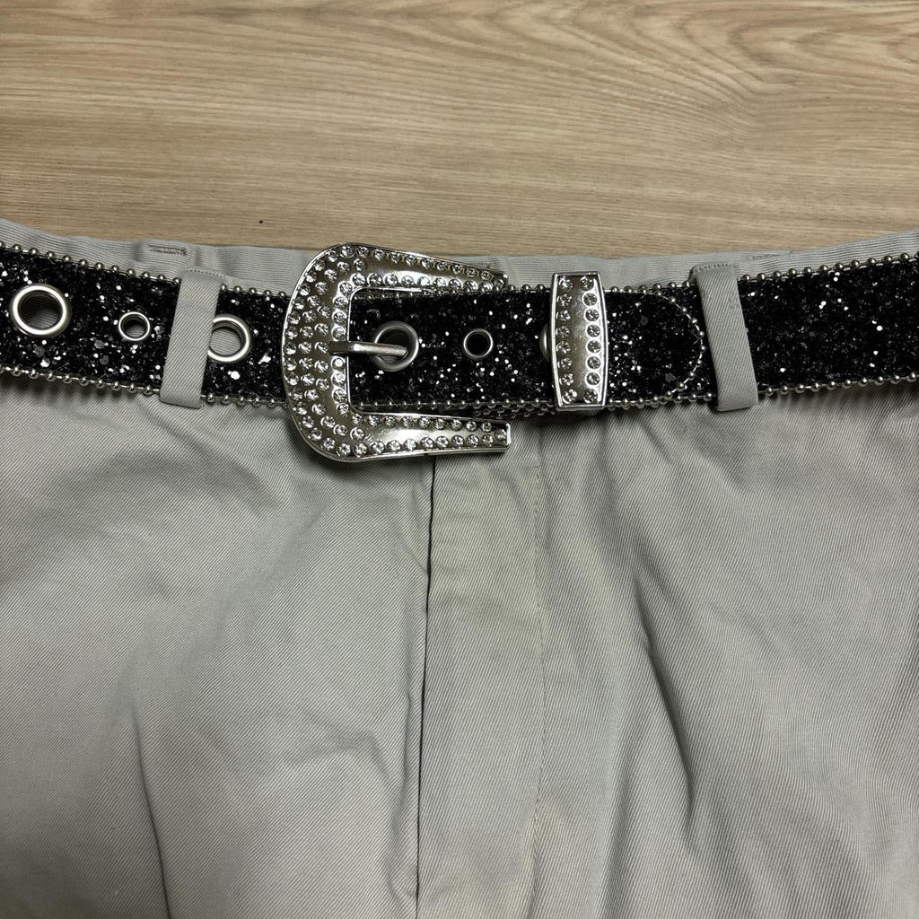 0561 - Black Rhinestone Grommet Buckle Belt