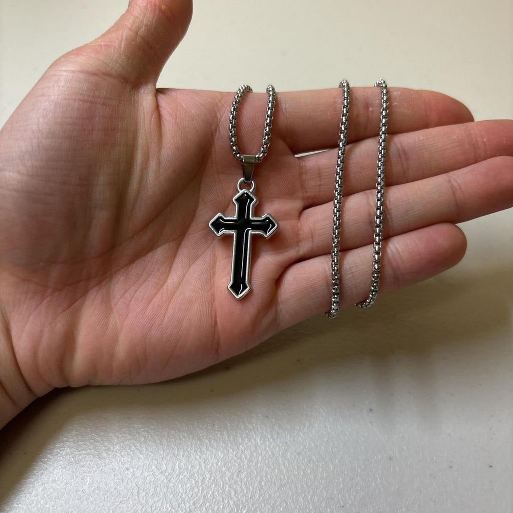 0672 - Silvery Black Cross Necklace