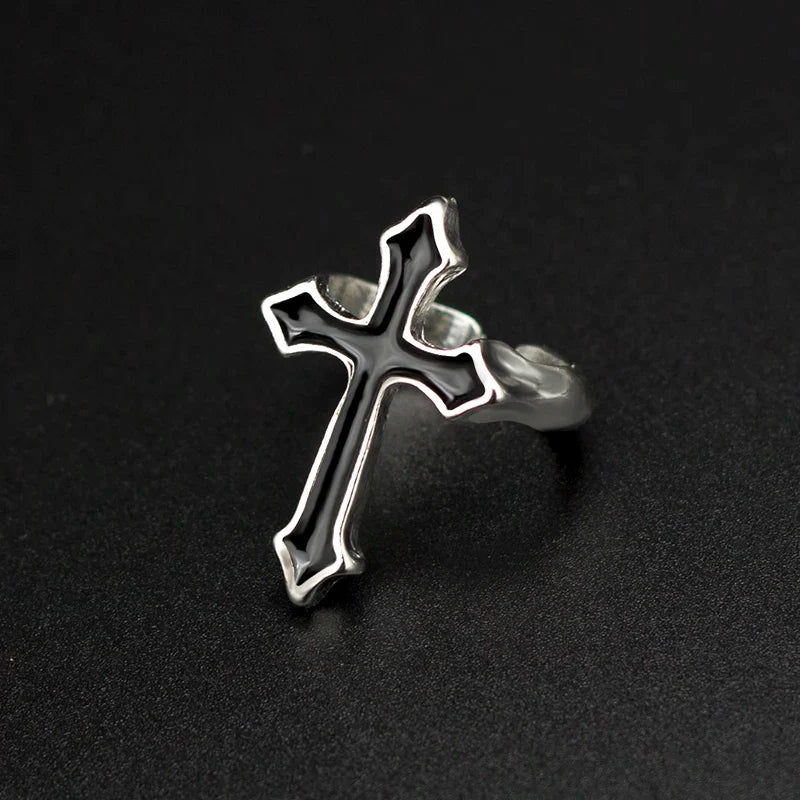 Y2K Black Cross Ring
