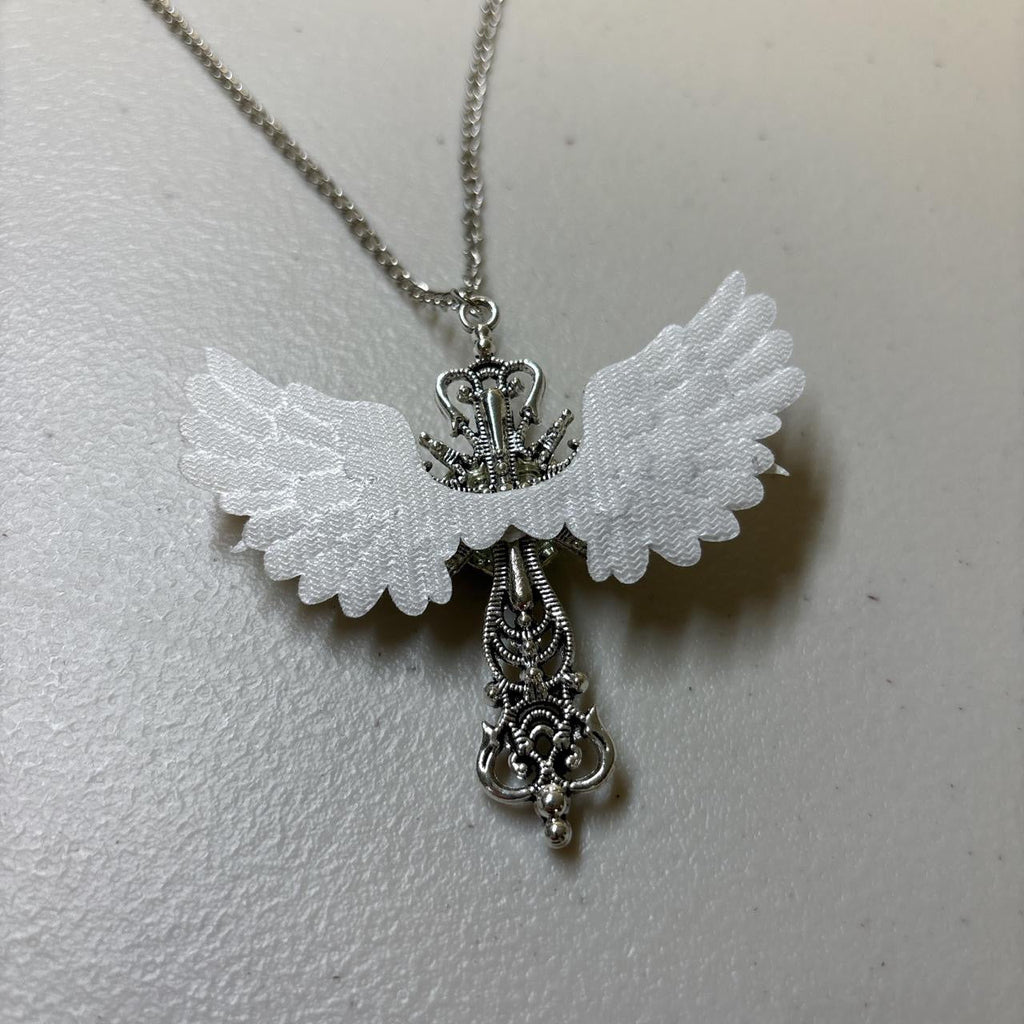 Winged Cross Blue Crystal Necklace