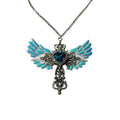 Winged Cross Blue Crystal Necklace