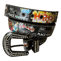 0234 - Rhinestone Buckle Graffiti Belt (Black)