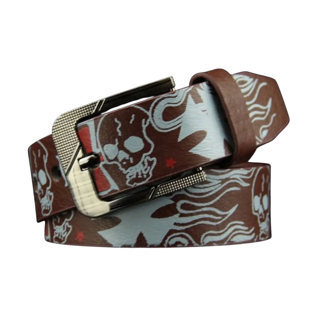 Skull Flame Cross Print Belt