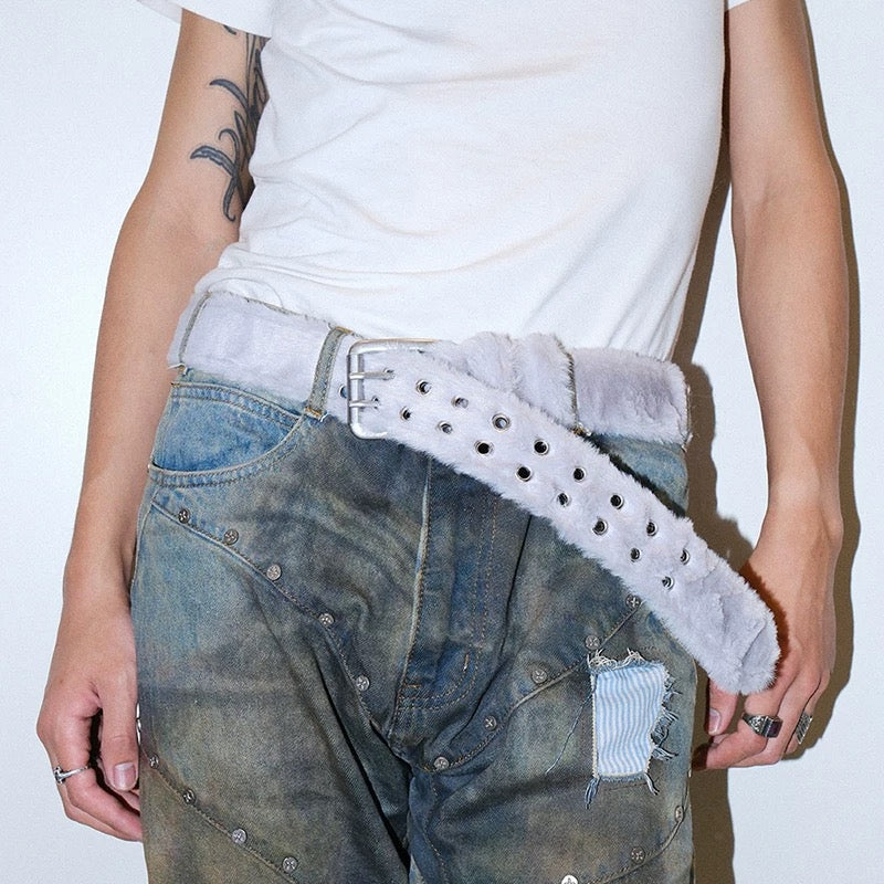 Plush Fur Grommet Belt