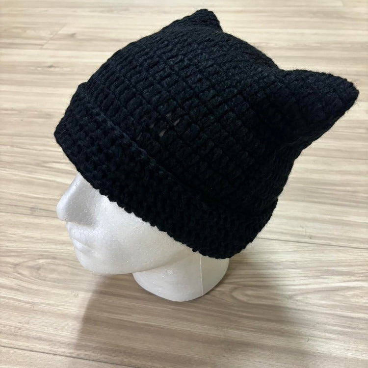 Knitted Ears Beanie (all-black)