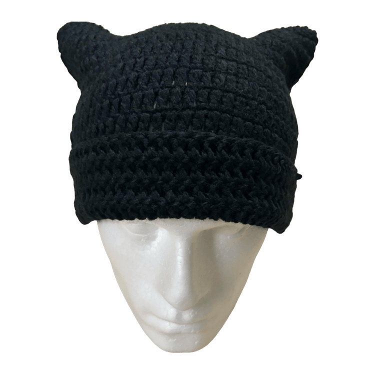 Knitted Ears Beanie (all-black)