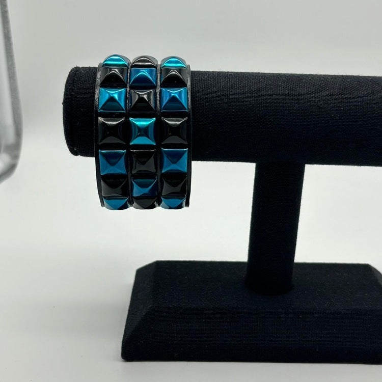 Pyramid Studded Bracelet (Black/Blue)