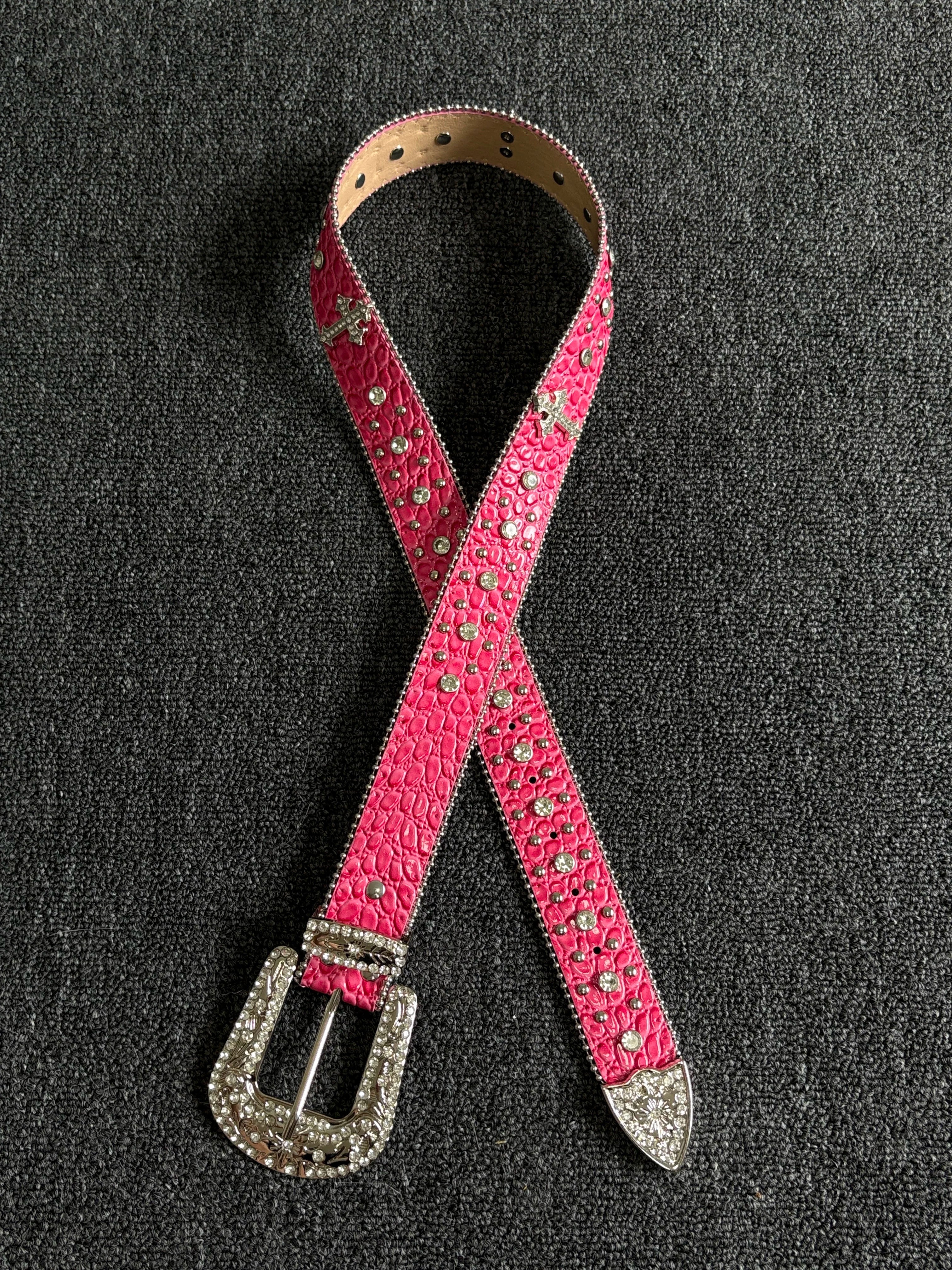 Pink Croc Rhinestone Cross Belt