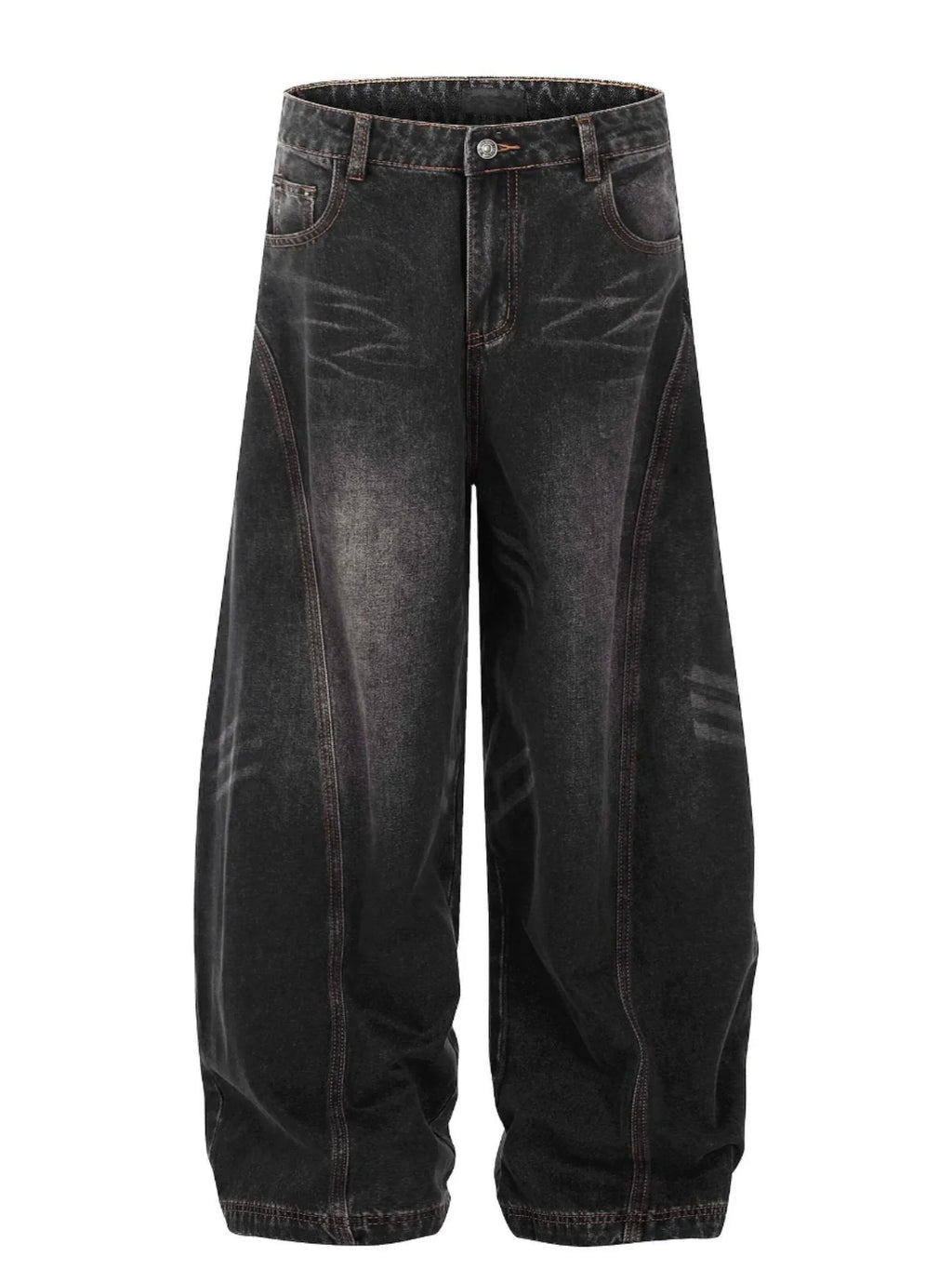 Baggy Flared Whisker Washed Jeans