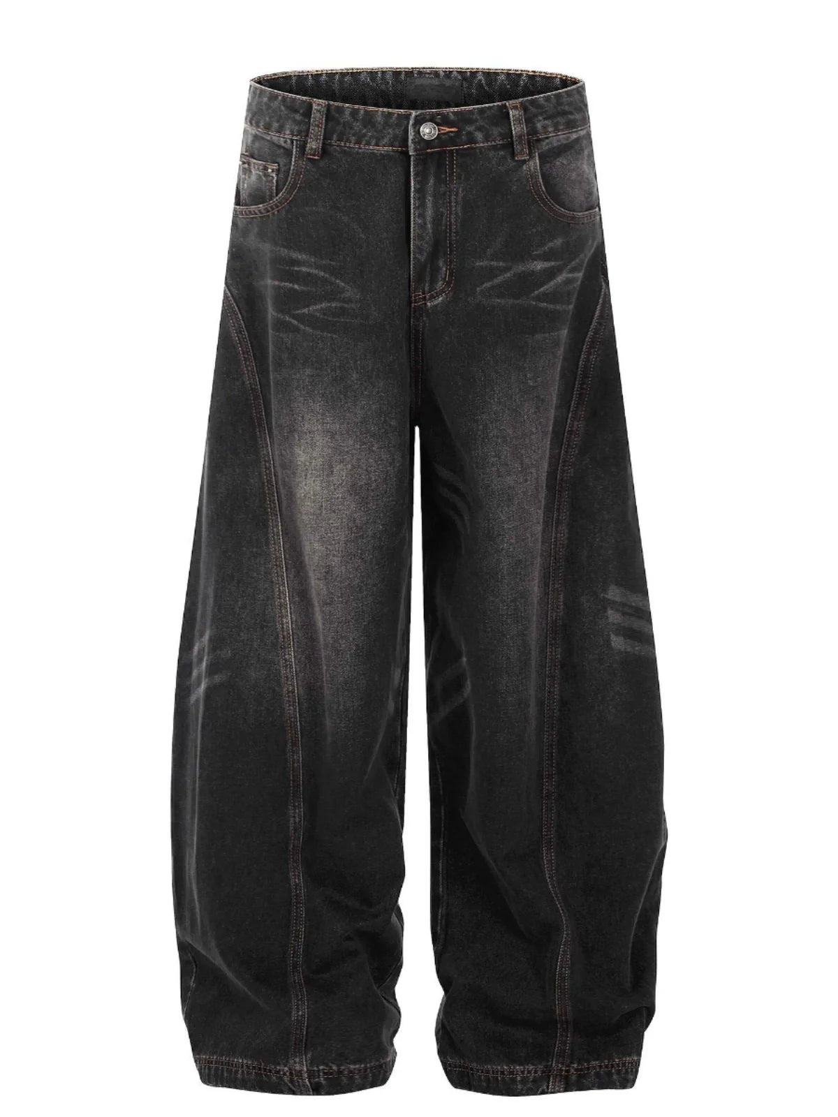 Baggy Flared Whisker Washed Jeans