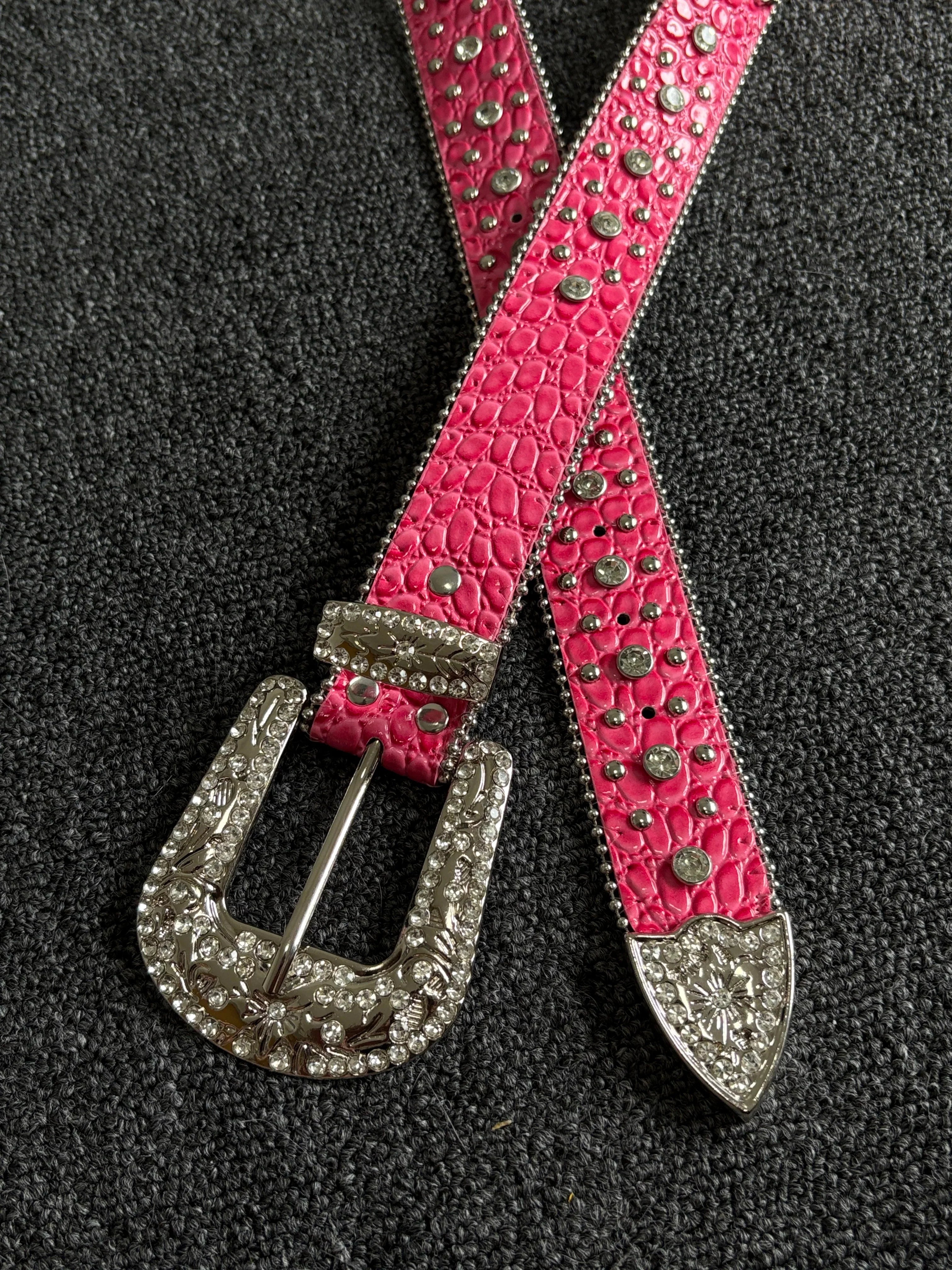 Pink Croc Rhinestone Cross Belt
