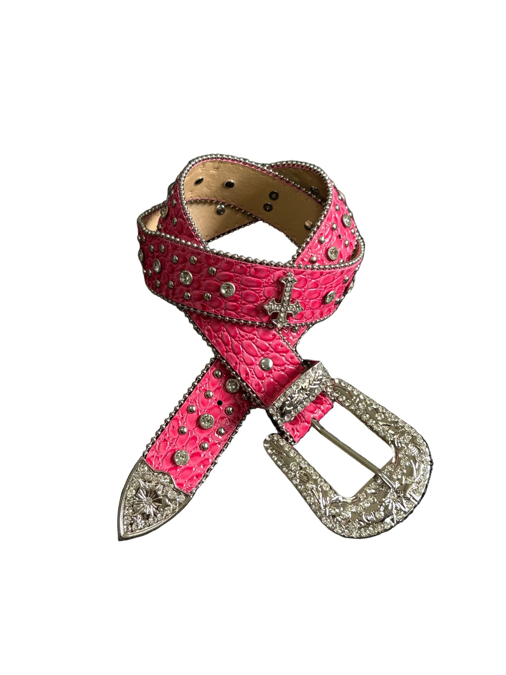 Pink Croc Rhinestone Cross Belt