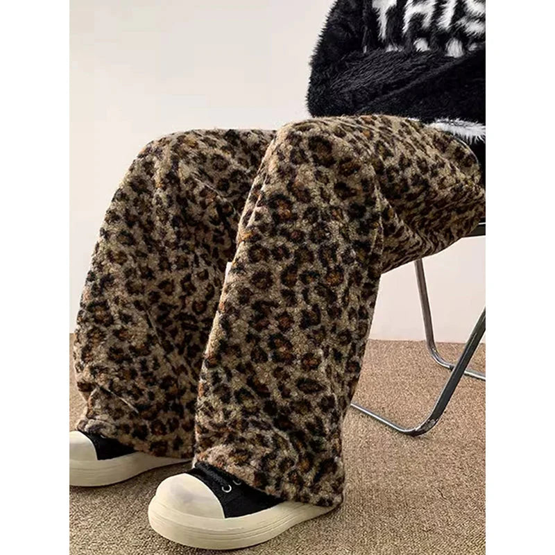 Plush Fur Leopard Pants