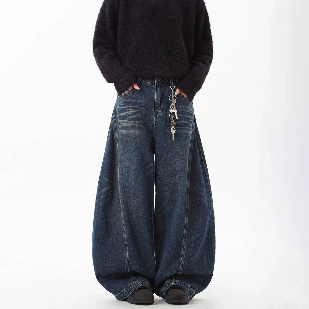 Baggy Flared Whisker Washed Jeans