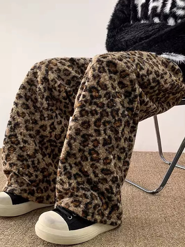 Plush Fur Leopard Pants