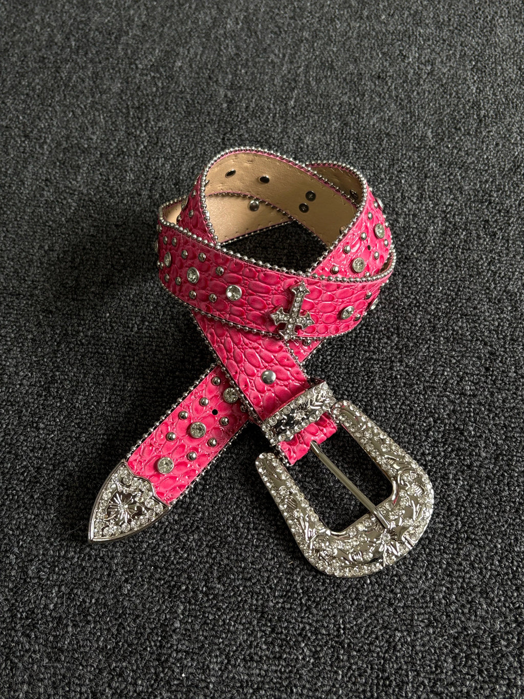 Pink Croc Rhinestone Cross Belt