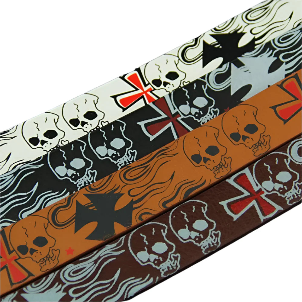 Skull Flame Cross Print Belt