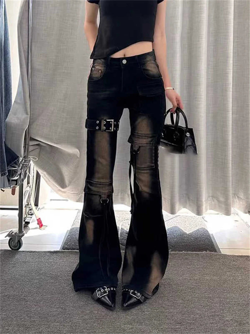 Shadow Buckle Sheer Flare Pants