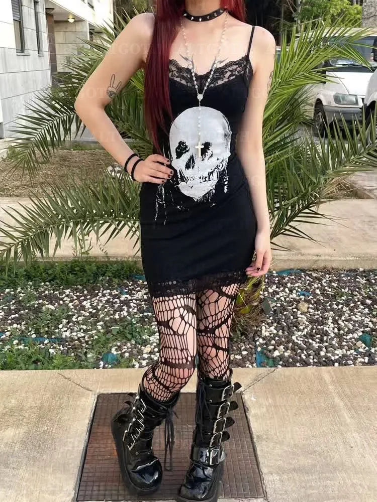 Moon Skull Gothic Mini Dress