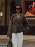 Women's Solid Knitted Cardigan Brown