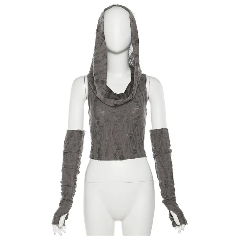 Shadow Veil Hooded Gothic Crop Top