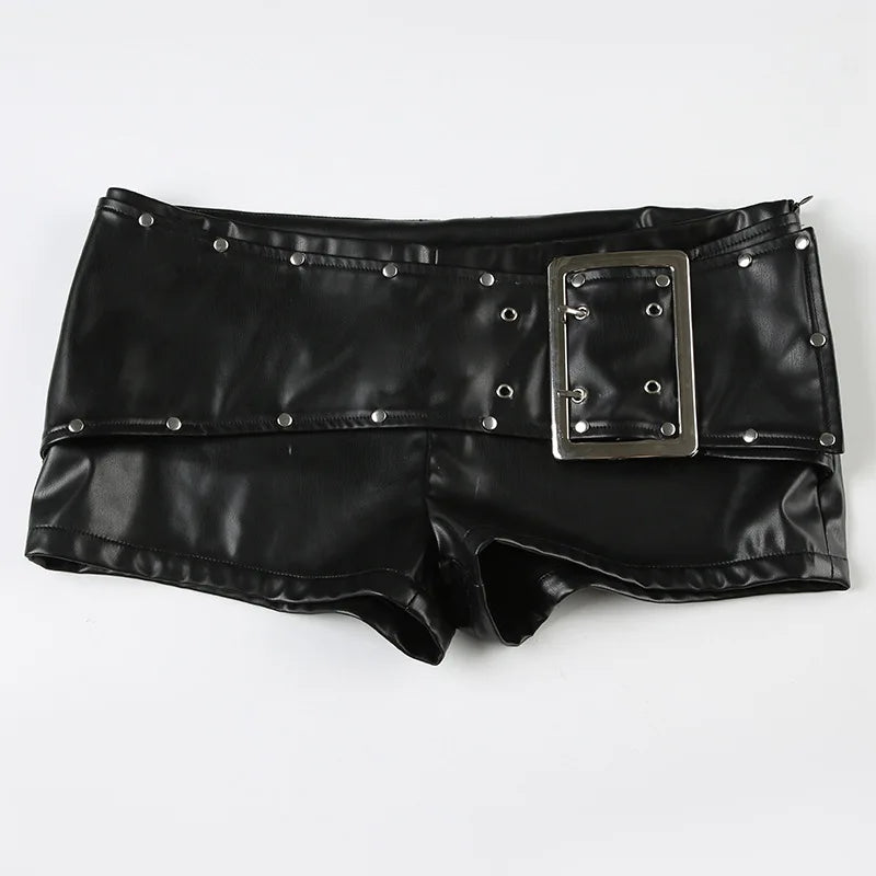 Midnight Buckle Faux Leather Shorts