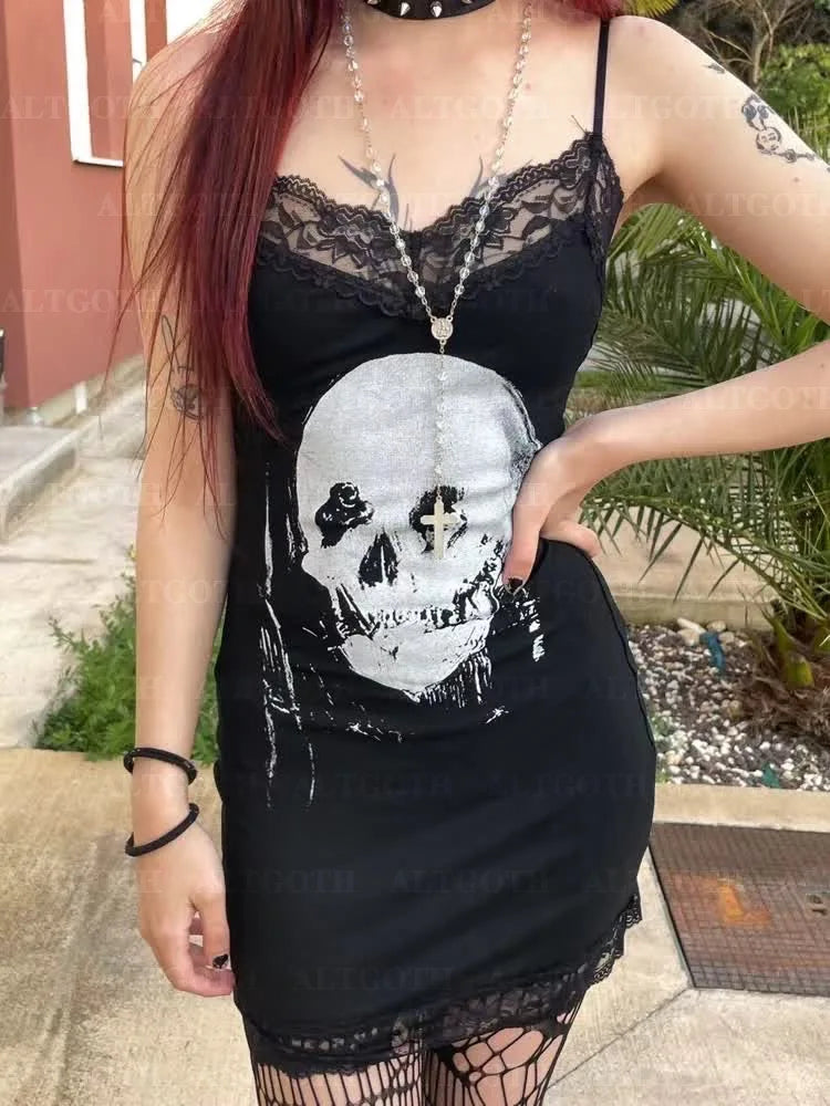 Moon Skull Gothic Mini Dress