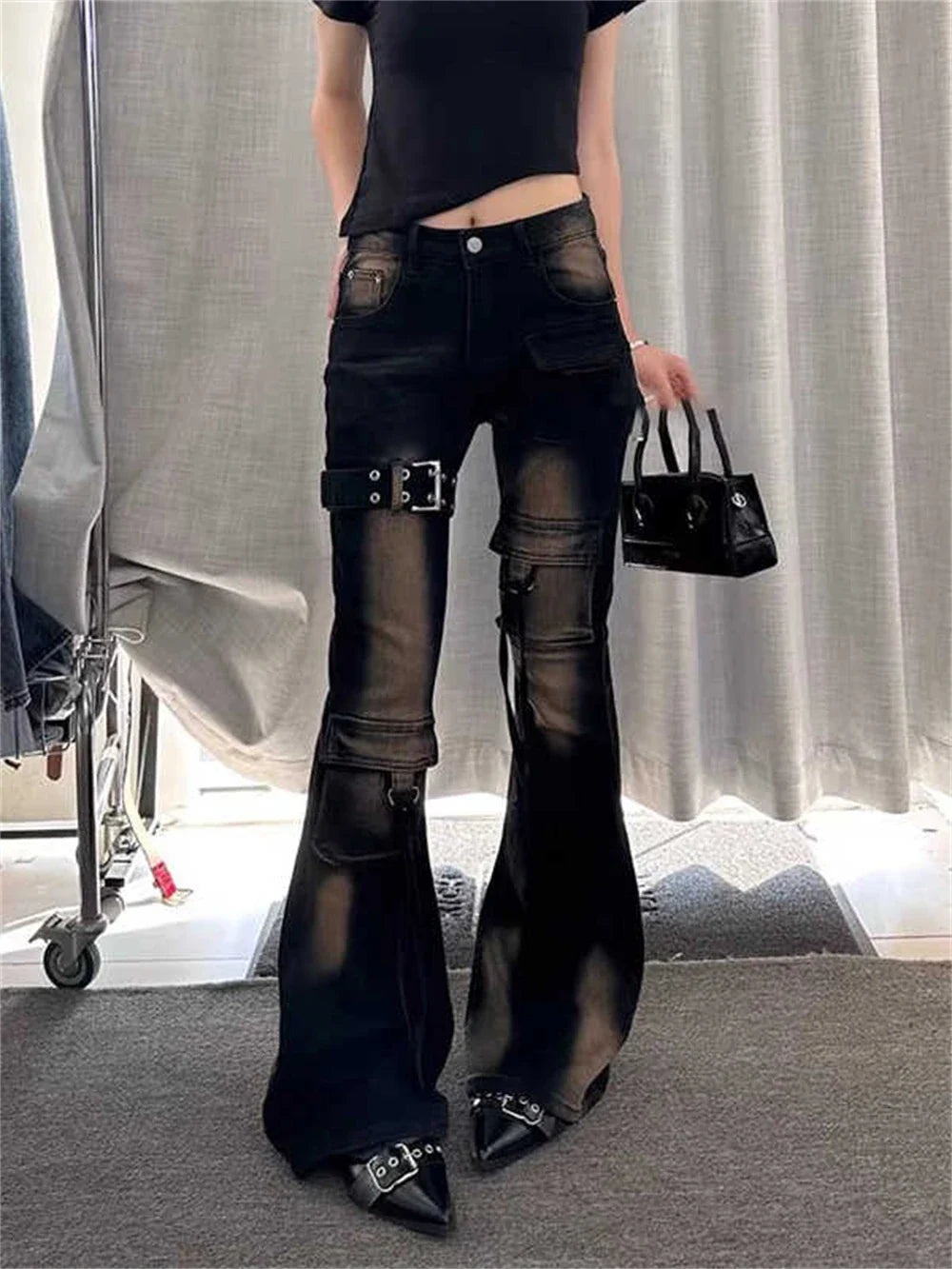Shadow Buckle Sheer Flare Pants